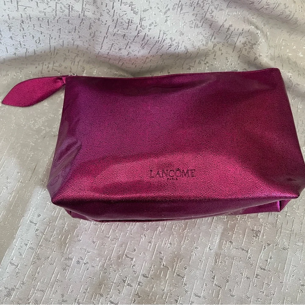 Lancome Paris Sparkling Vibrant Fuchsia Pink Cosmetic Bag Water-Resistant Fabric